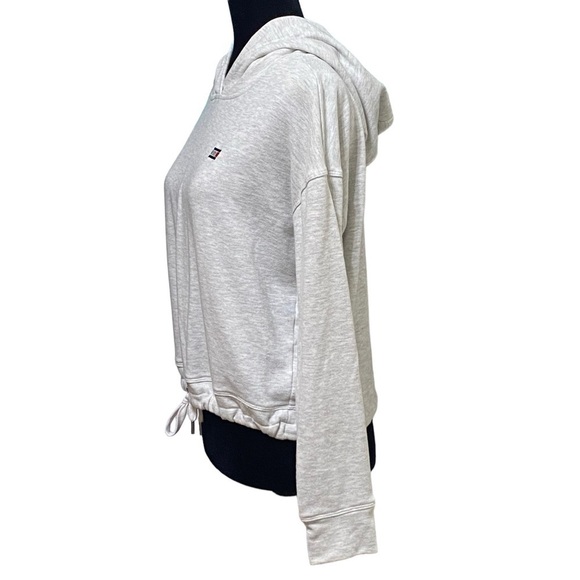 Tommy Hilfiger Sport Gray Cropped Hoodie Sweatshirt Small Logo Pullover - Picture 2 of 6